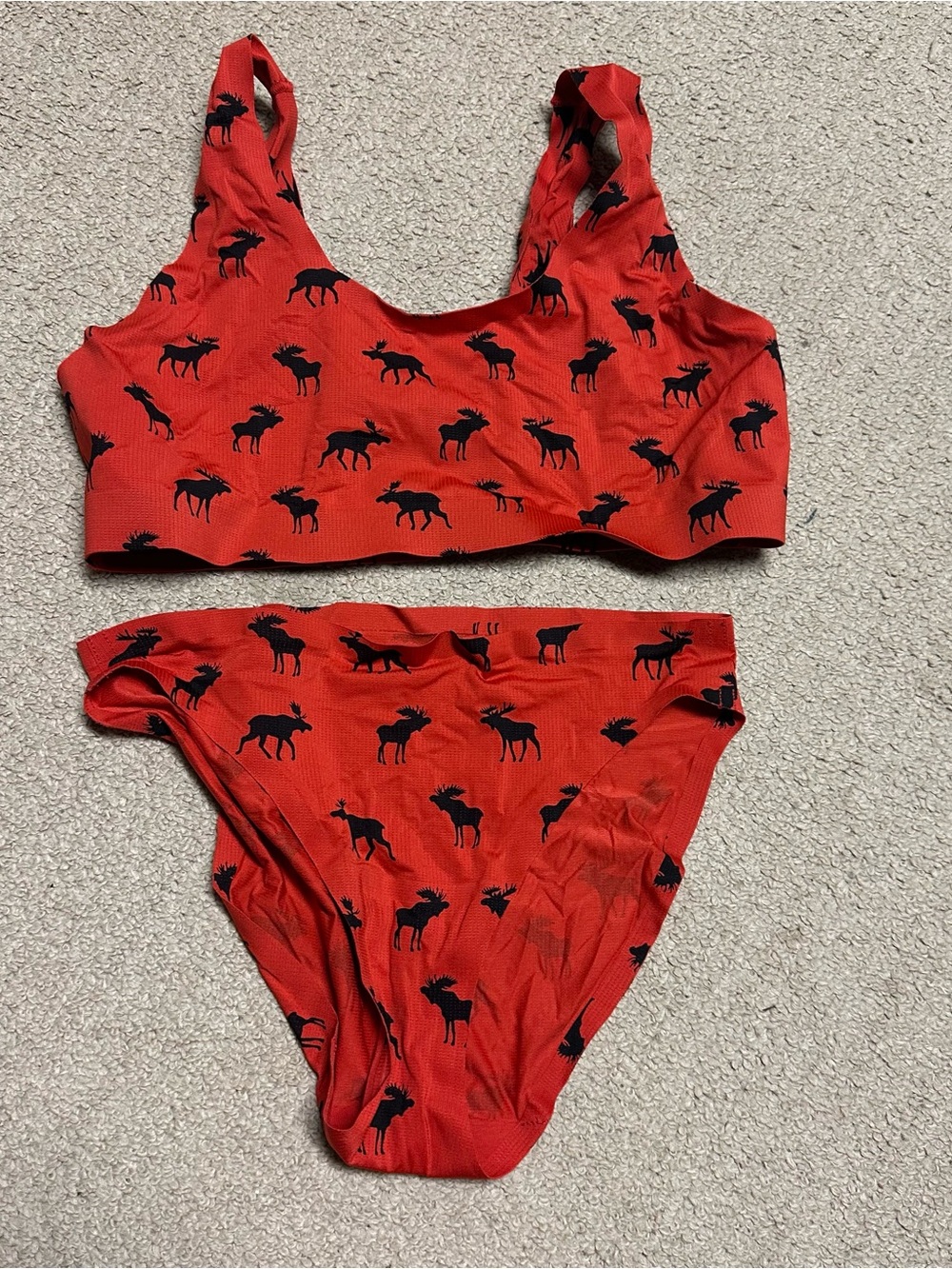Red Moose Print Bralette Set
